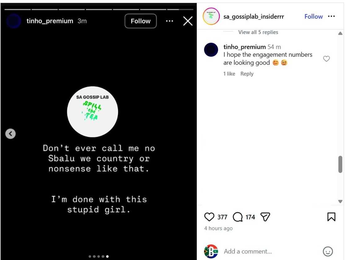 Dineo Moloisane's alleged boyfriend breaks silence on split reports