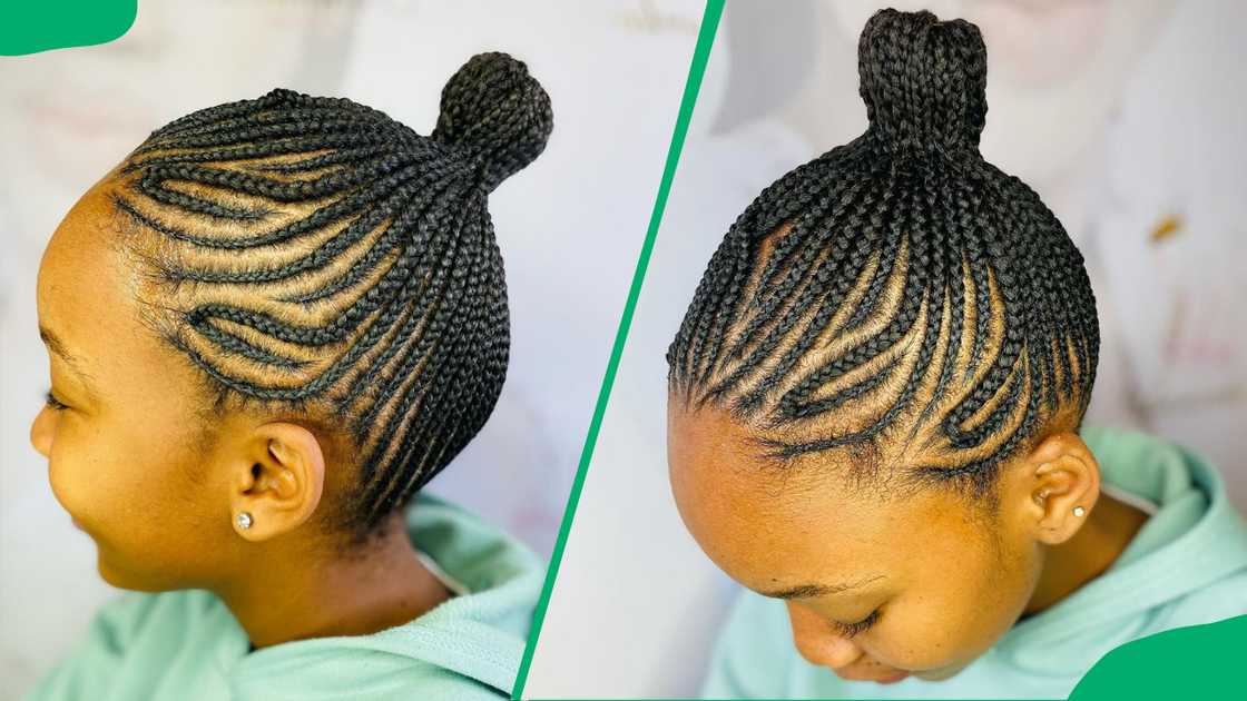 A kid with long hair showing of her freehand hairstyle A kid with long hair showing of her freehand hairstyle