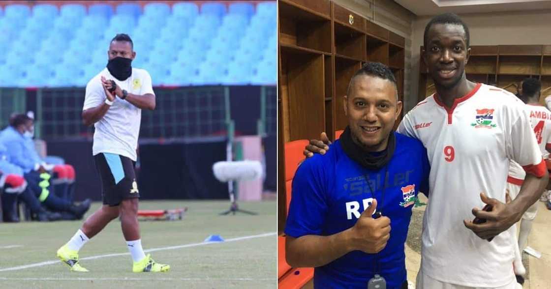 Mamelodi Sundowns physical trainer Riedoh Berdien reflects on his historical journey with the Gambia. Image: @Sydney Mahlangu/Twitter Mamelodi Sundowns physical trainer Riedoh Berdien reflects on his historical journey with the Gambia. Image: @Sydney Mahlangu/Twitter