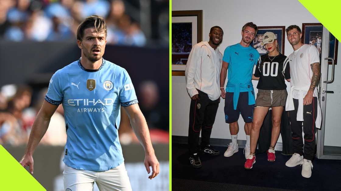Jack Grealish met Rihanna after Manchester City's friendly with AC Milan in New York City. Jack Grealish met Rihanna after Manchester City's friendly with AC Milan in New York City.