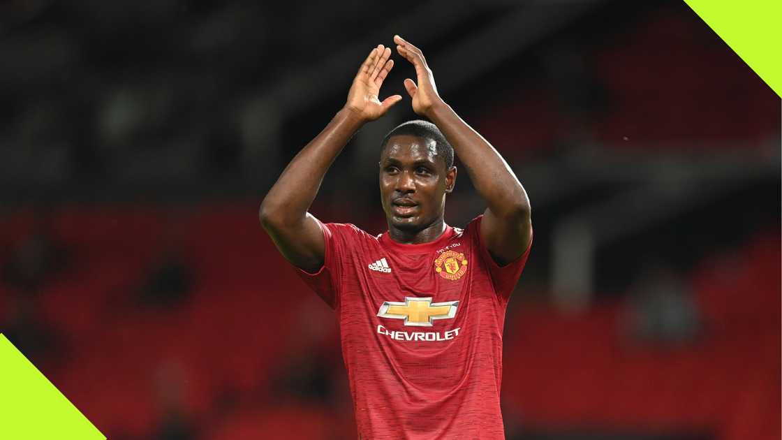 Odion Ighalo playing for Manchester United in the Europa League in 2020.