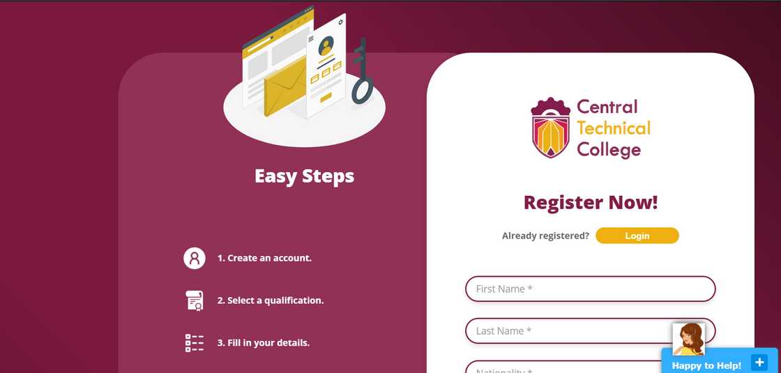 Central Technical College registration page Central Technical College registration page