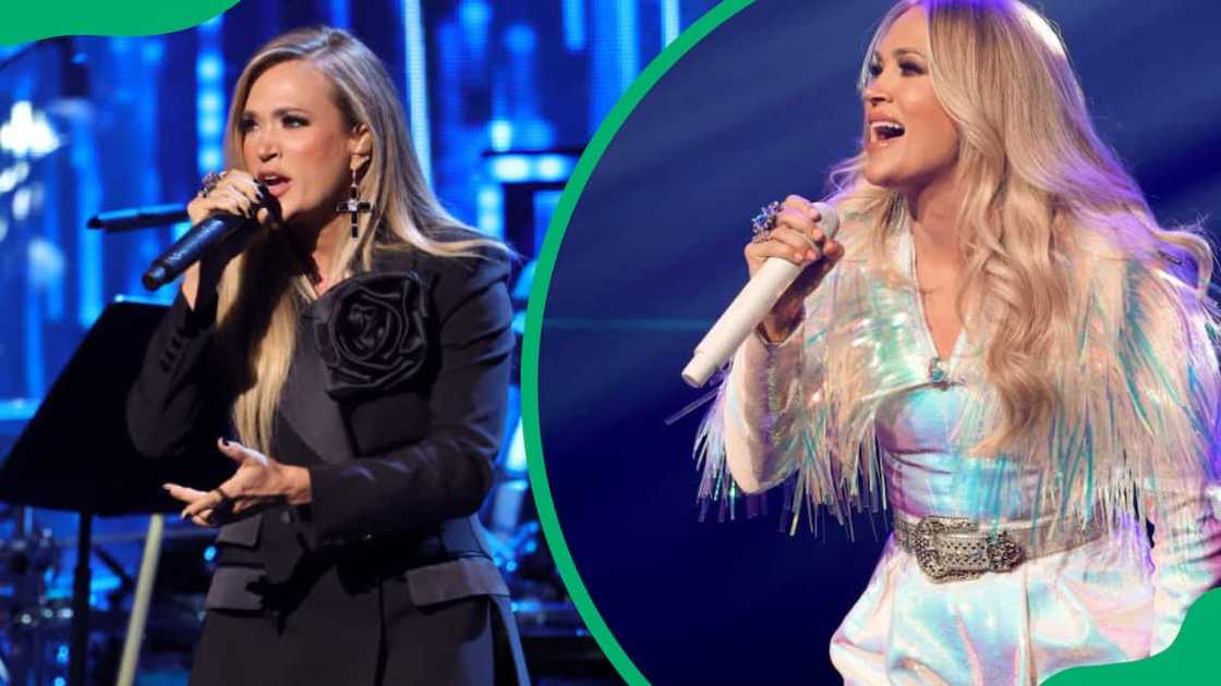 Carrie Underwood onstage during the 38th Annual Rock & Roll Hall Of Fame Induction Ceremony Carrie Underwood onstage during the 38th Annual Rock & Roll Hall Of Fame Induction Ceremony