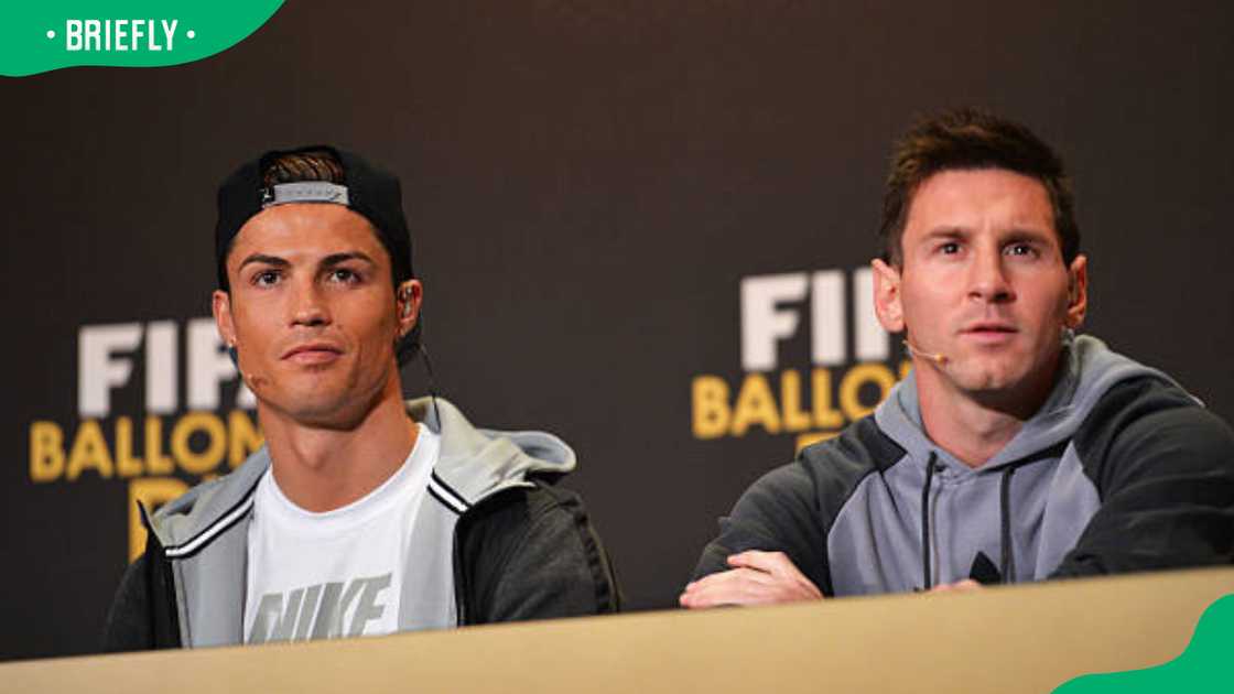 Cristiano Ronaldo (L) and Lionel Messi prior to the FIFA Ballon d'Or Gala 2013