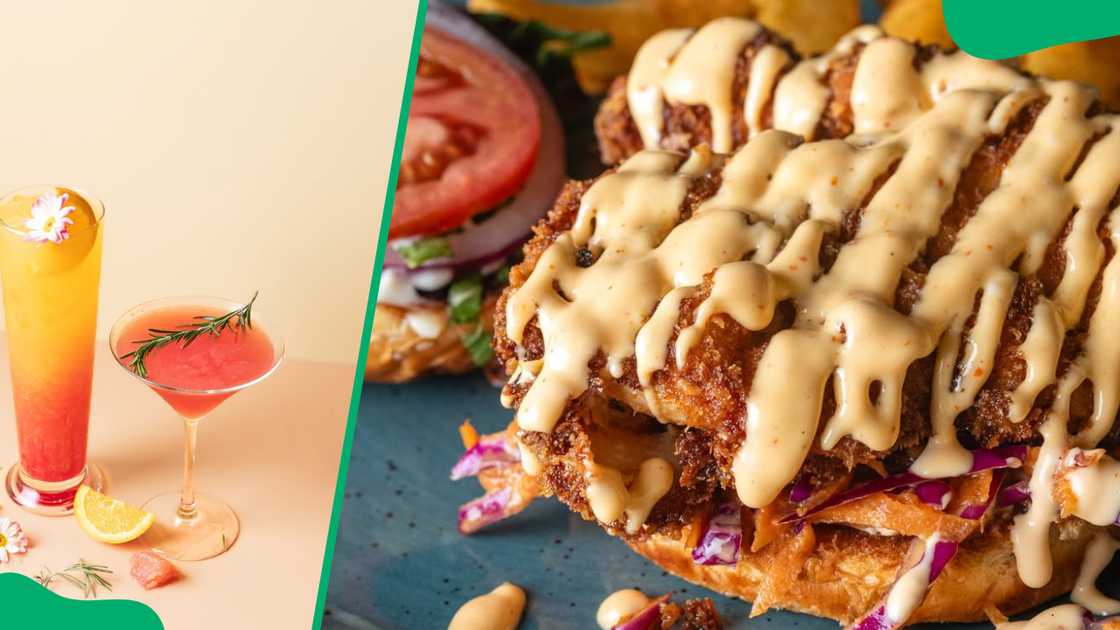 Infusion On Long's smoothie and burger (L-R)