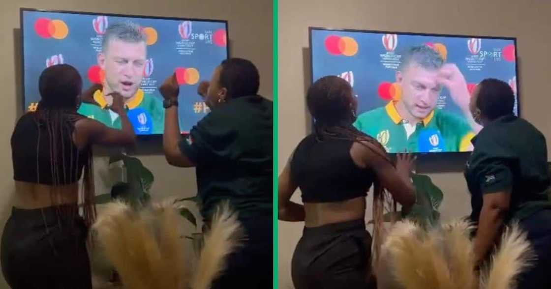 Two women twerk for Handre Pollard. Two women twerk for Handre Pollard.