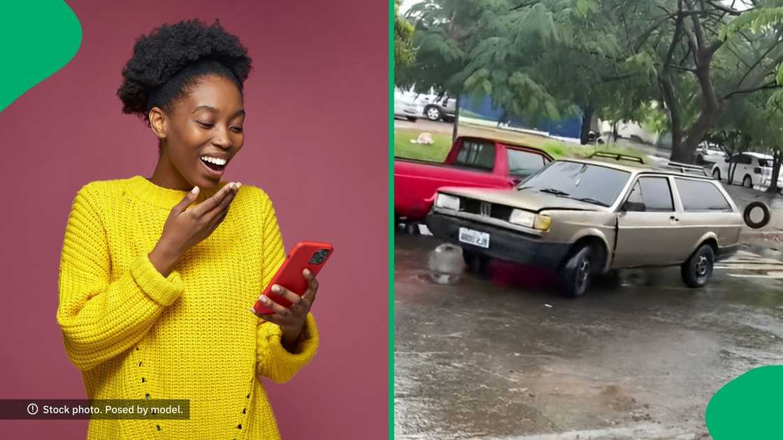 People laughed at a broken car. People laughed at a broken car.
