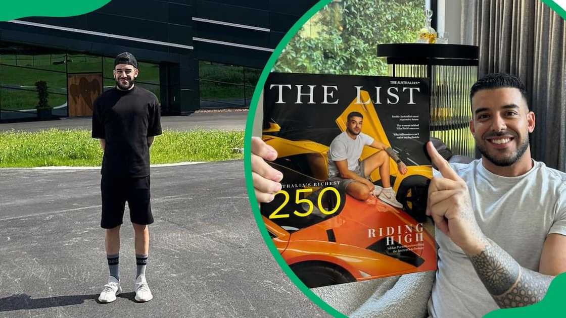 Adrian Portelli at the Koenigsegg store in Sweden (L). The property investor displaying the AFR Magazine Financial Review Young List (R) Adrian Portelli at the Koenigsegg store in Sweden (L). The property investor displaying the AFR Magazine Financial Review Young List (R)