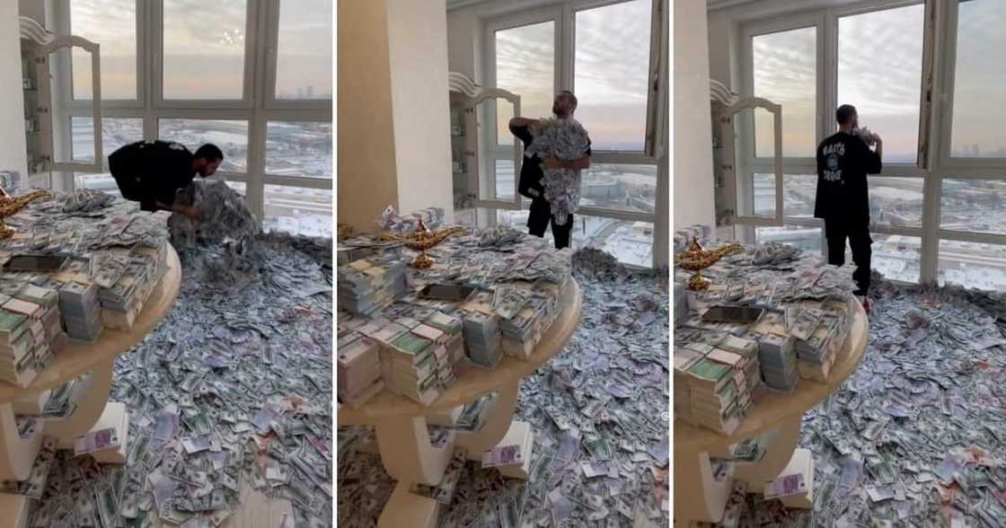 A Dubai man in a hotel room full of banknotes A Dubai man in a hotel room full of banknotes
