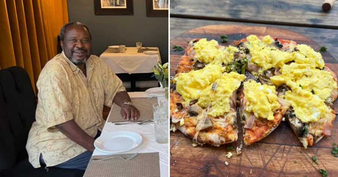 Tito Mboweni siting down to enjoy another strange meal