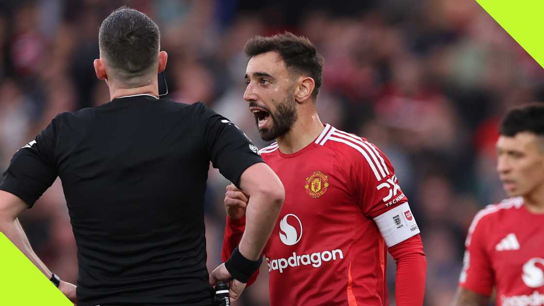 Bruno Fernandes disagreed with officials over his contentious red card incident. Bruno Fernandes disagreed with officials over his contentious red card incident.