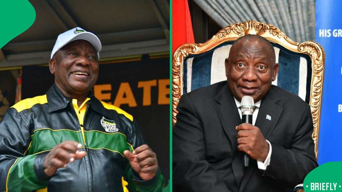 The visual on the right showed Cyril Ramaphosa speaking through a mic