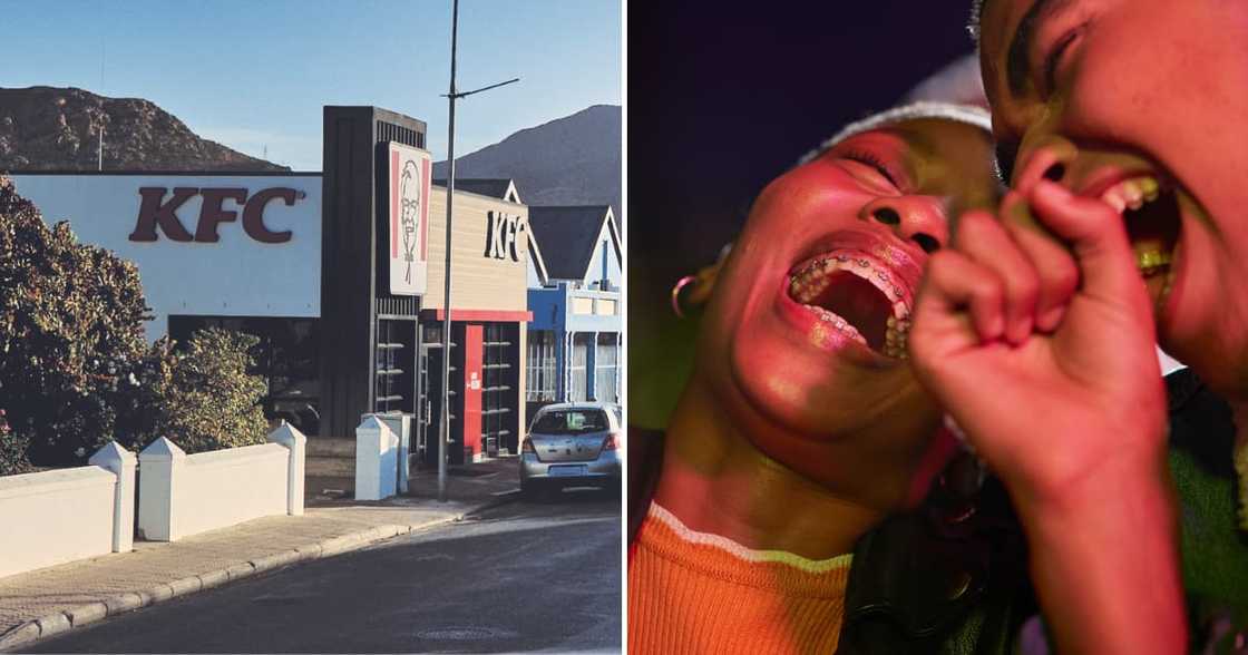 KFC store and people laughing KFC store and people laughing