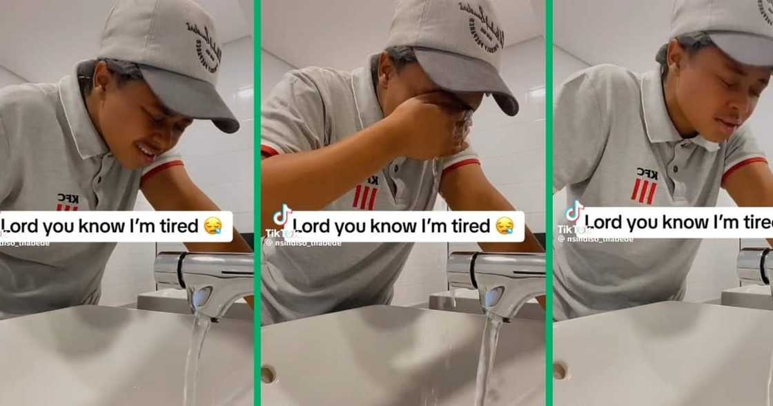 An exhausted KFC employee An exhausted KFC employee