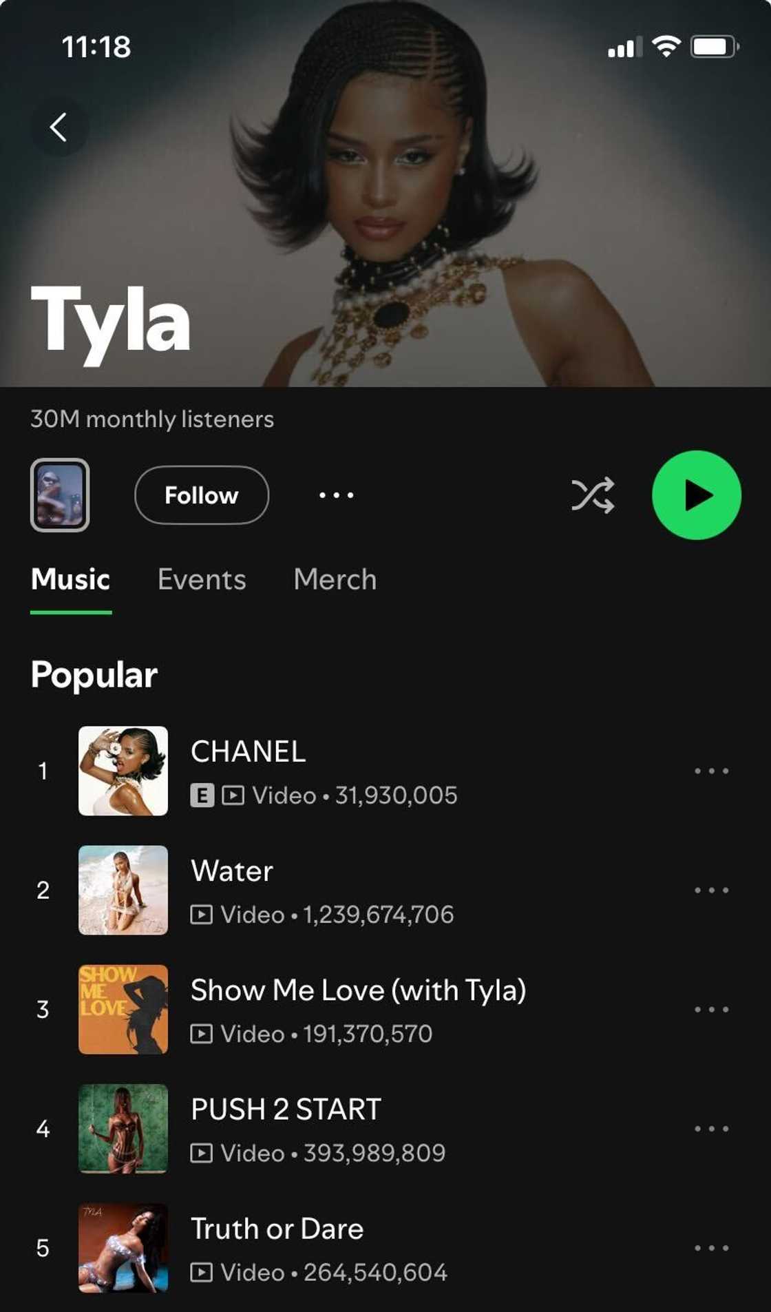 Tyla's 'Chanel' is her most popular song on Spotify Tyla's 'Chanel' is her most popular song on Spotify