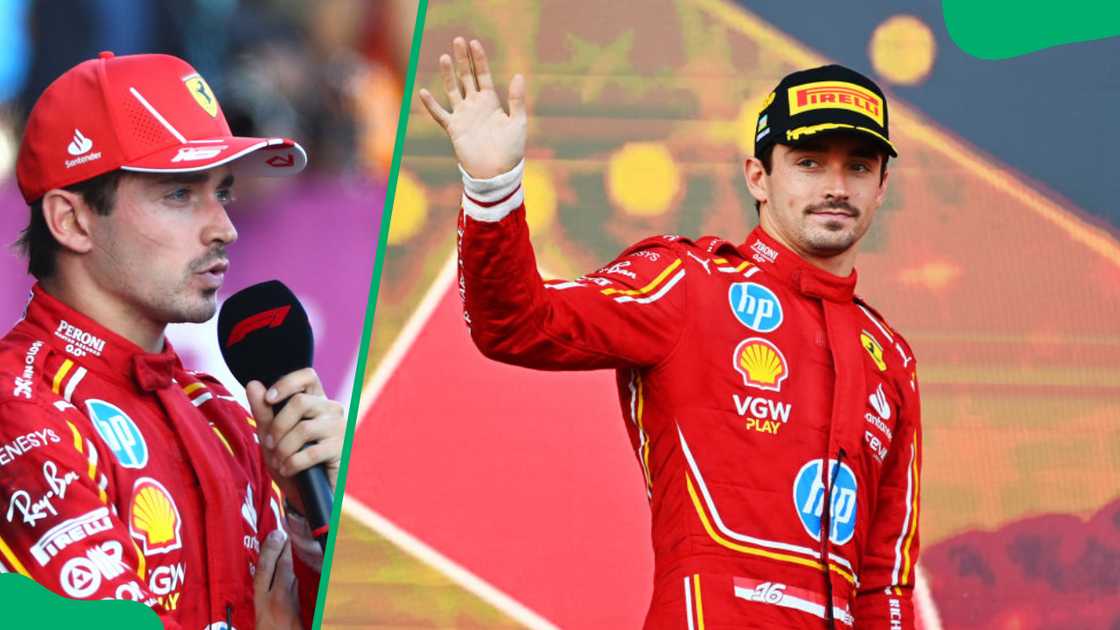 Charles Leclerc on the podium during the F1 Grand Prix of Azerbaijan at Baku City Circuit