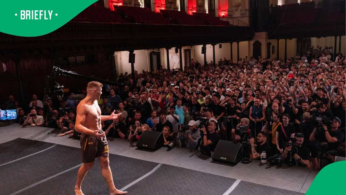 Dricus du Plessis attends a public workout in Sydney, Australia.