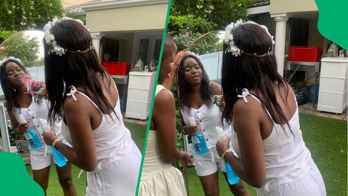 Attendee wipes mirror clean with Handy Andy's new glass cleaner