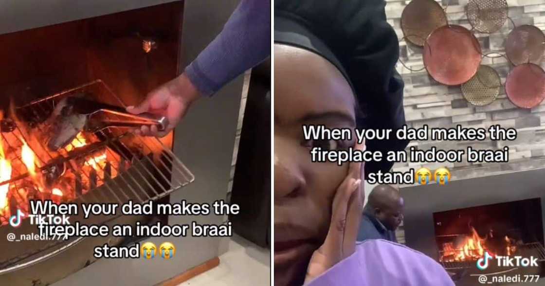 Dad turns fireplace into indoor braai