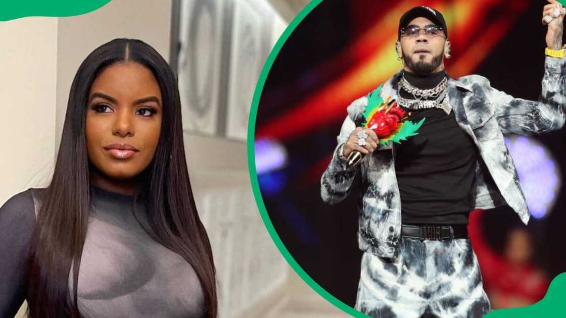 Vallecilla during a photo shoot in 2022 (L). Anuel during his 2023 Legends Never Die World Tour (R) Vallecilla during a photo shoot in 2022 (L). Anuel during his 2023 Legends Never Die World Tour (R)