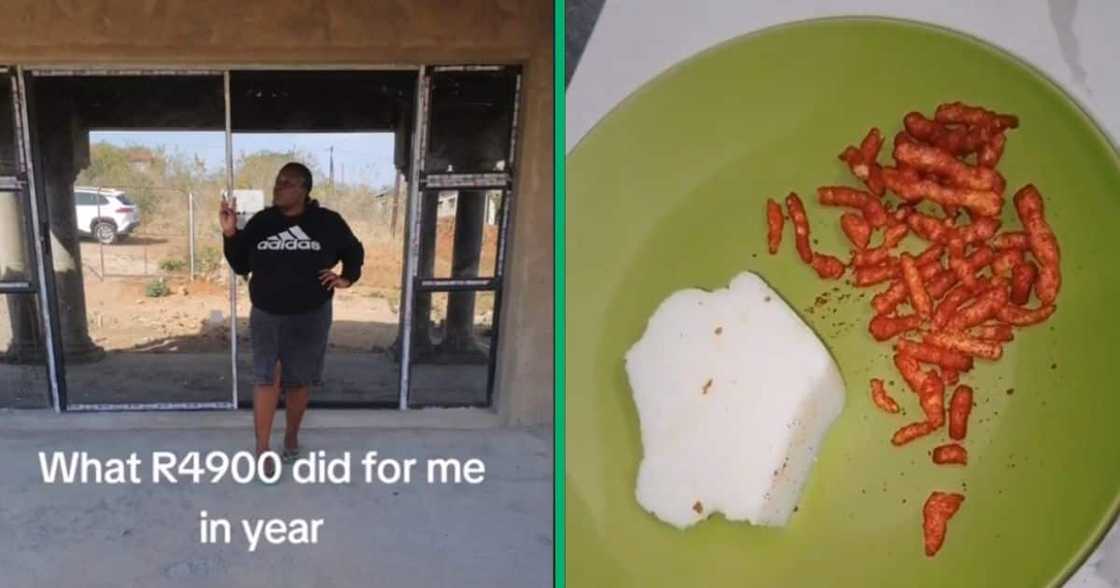 woman shows what she ate while building a house