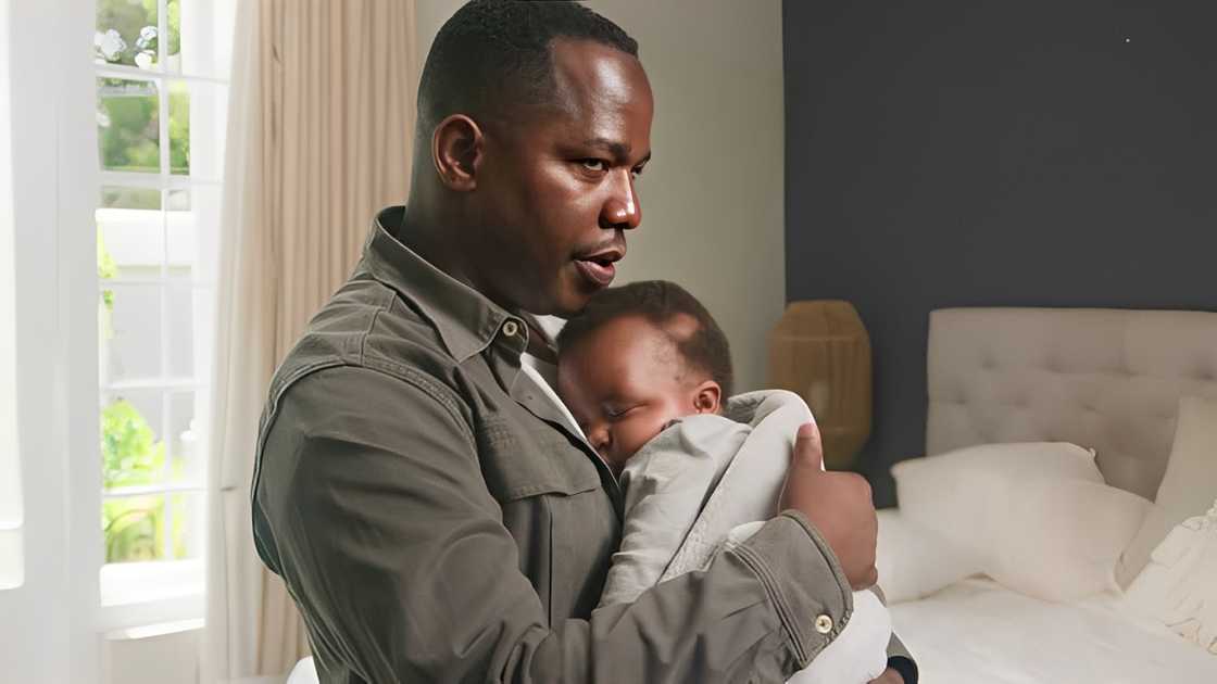 A loving father gently holds his baby A loving father gently holds his baby