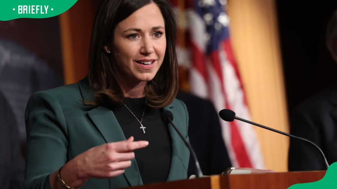Attorney Katie Britt at a press conference on border security at the U.S. Capitol in 2023 Attorney Katie Britt at a press conference on border security at the U.S. Capitol in 2023