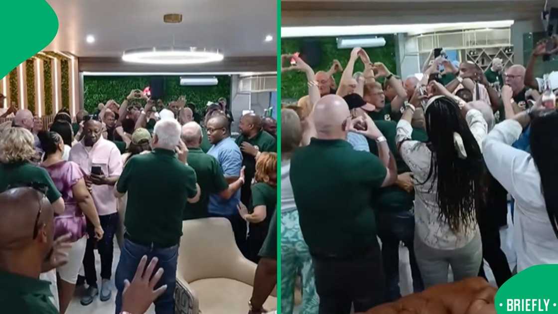 A cheerful moment from the viral video showing seniors embracing the spirit of togetherness