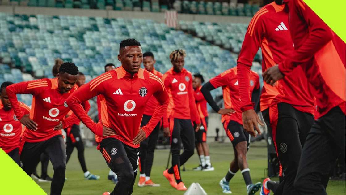 Orlando Pirates players training ahead of their clash against Stellenbosch FC in the MTN8 final at the Moses Mabhida Stadium on Saturday, October 5, 2024. Photo: @orlandopirates.