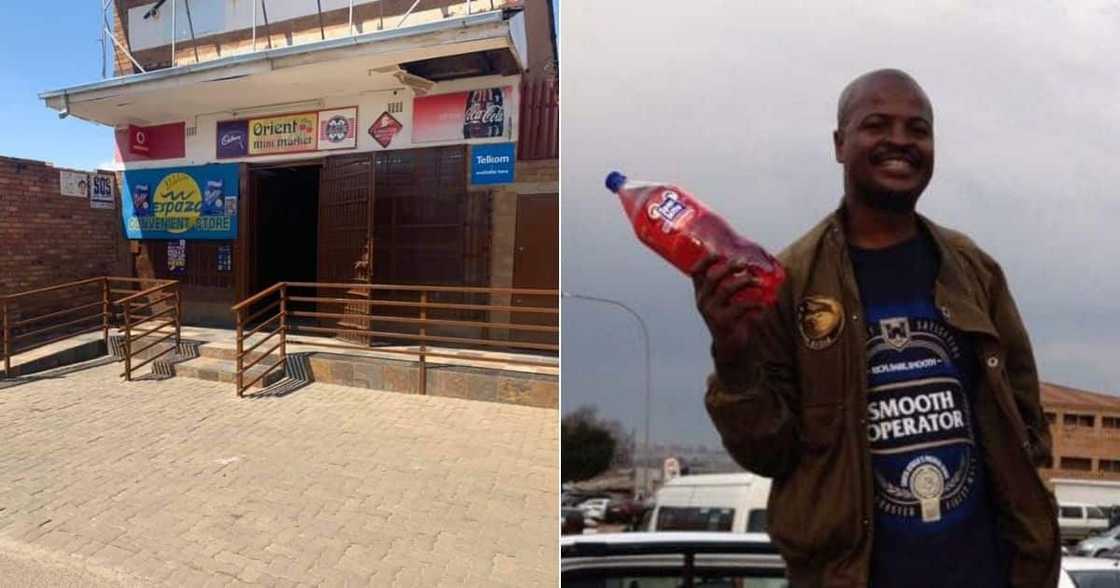 Businessman Sipho Phakathi now owns five spaza shops after making R30 profits. Image: @KasiEconomy/Twitter