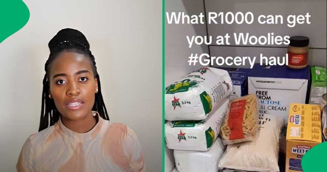 A woman woman on TikTok shared a video unpacking her R1000 grocery haul from Woolworths