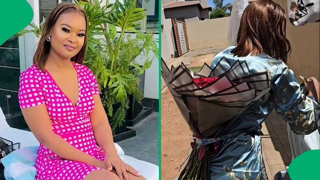 A TikTok video shows a woman carrying her roses on her back while doing the laundry. A TikTok video shows a woman carrying her roses on her back while doing the laundry.