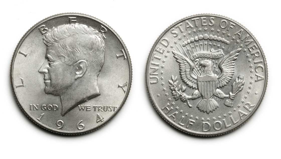Obverse and reverse of Kennedy 50 cent piece. Obverse and reverse of Kennedy 50 cent piece.