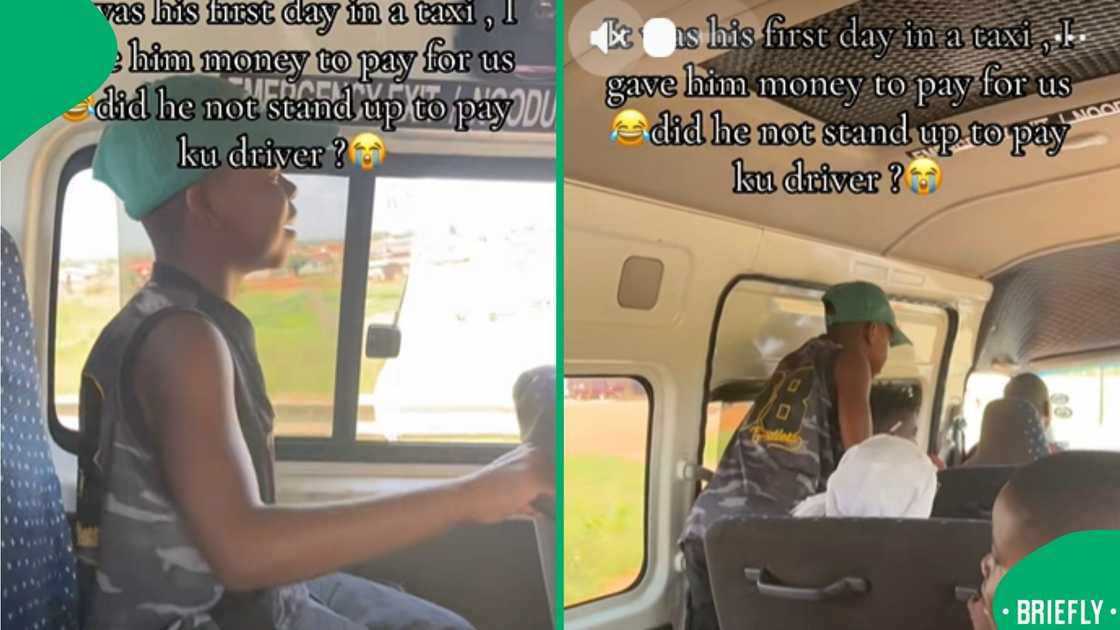 The screenshot on the right showed the moment the boy stood up to pay money directly to the driver The screenshot on the right showed the moment the boy stood up to pay money directly to the driver
