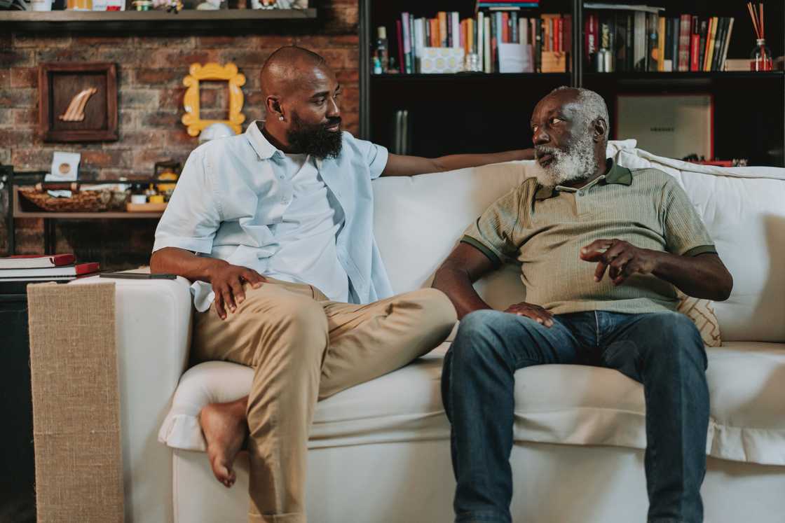 Father and son talking