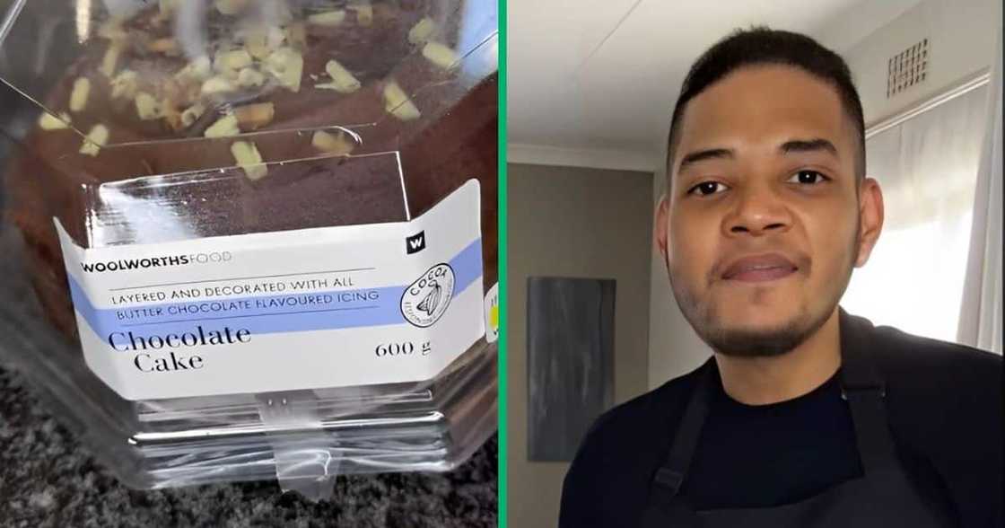 Man transforms Woolworths chocolate cake. Man transforms Woolworths chocolate cake.