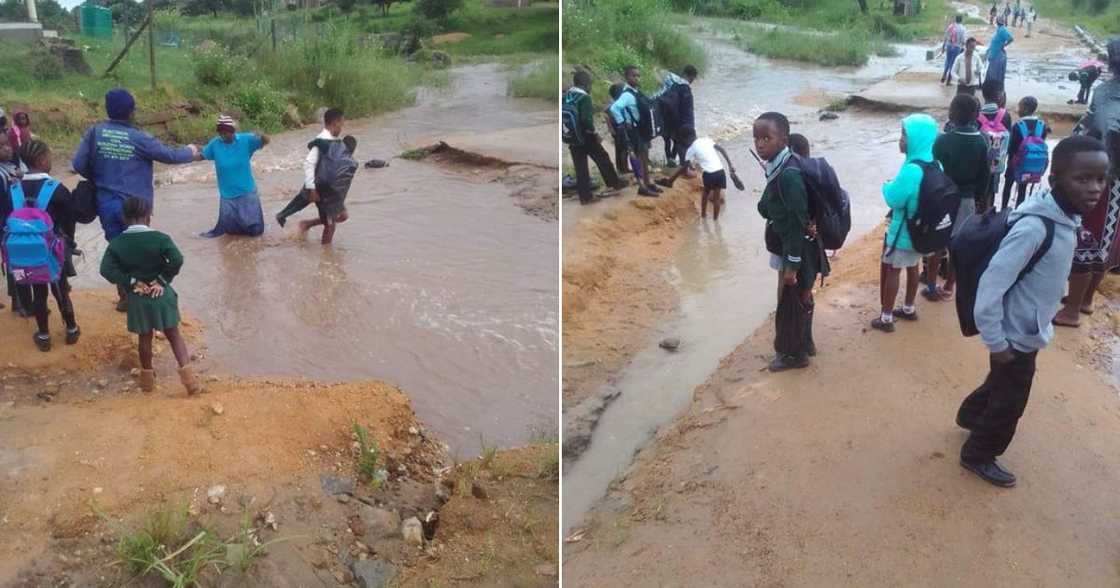 “This Is Very Sad”: Pictures of School Children Crossing Raging River Angers Mzansi “This Is Very Sad”: Pictures of School Children Crossing Raging River Angers Mzansi