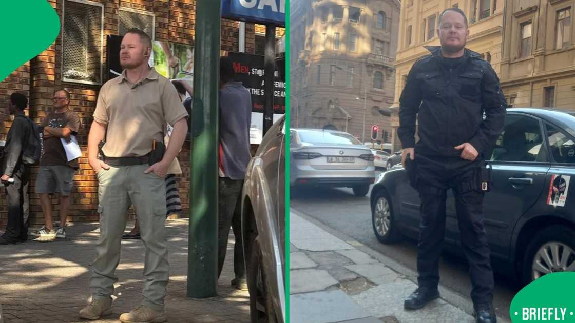 Witness D, real name Marius Van der Merwe, standing outside next to a car