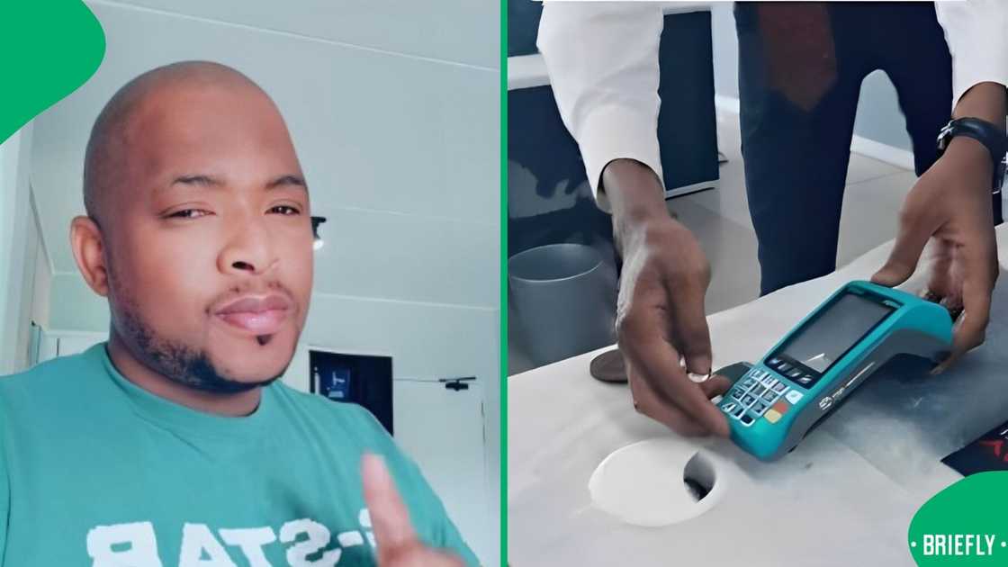 A man swiped his card to buy a car. A man swiped his card to buy a car.