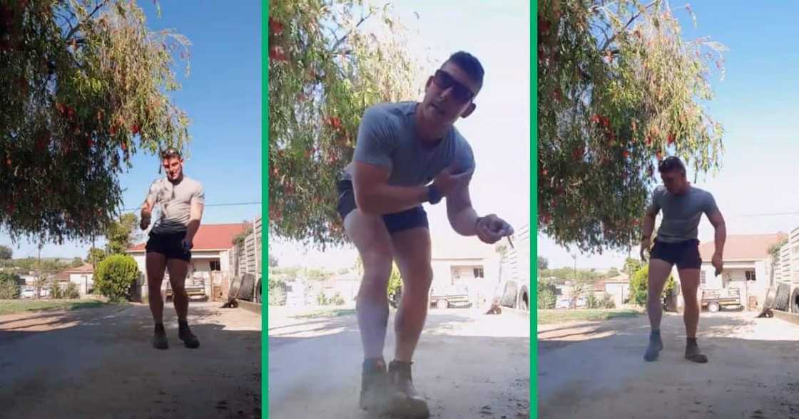 Man dancing in shorts and boots Man dancing in shorts and boots