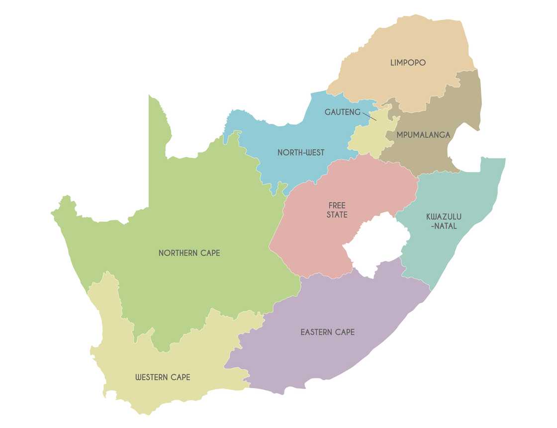 A map of South Africa. A map of South Africa.