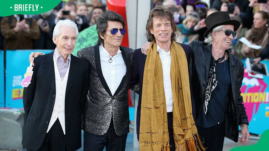 Charlie Watts, Ronnie Wood, Mick Jagger and Keith Richards (L-R) at The Rolling Stones: Exhibitionism in 2016 Charlie Watts, Ronnie Wood, Mick Jagger and Keith Richards (L-R) at The Rolling Stones: Exhibitionism in 2016