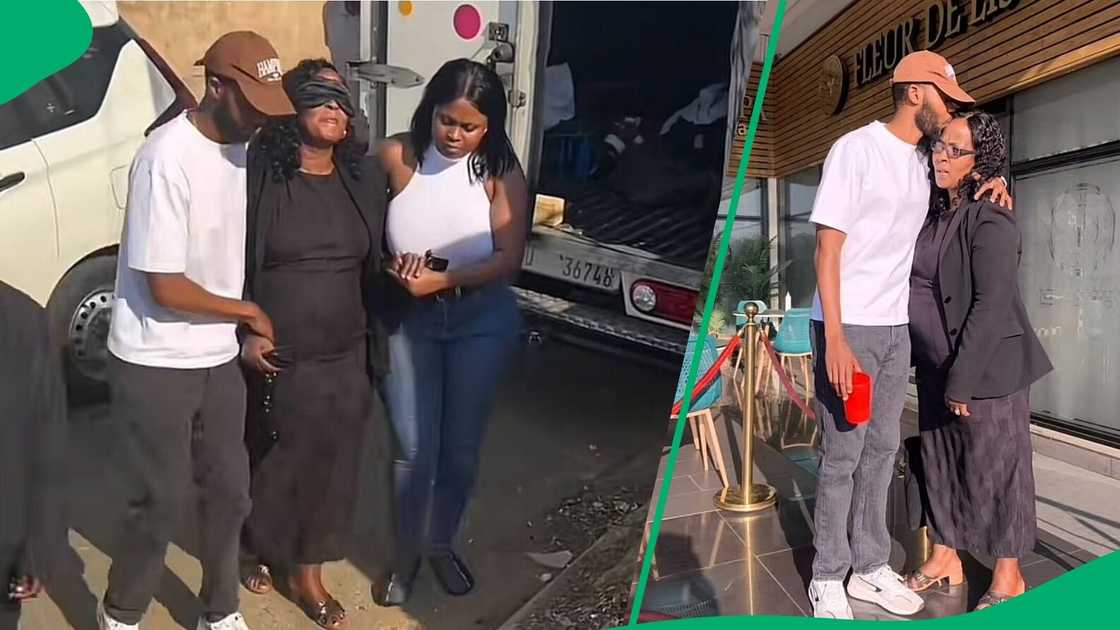 A TikTok video shows a woman getting surprised by her children for her birthday. A TikTok video shows a woman getting surprised by her children for her birthday.