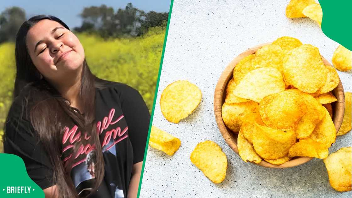 A woman was excited about the return of a flavour of chips. A woman was excited about the return of a flavour of chips.