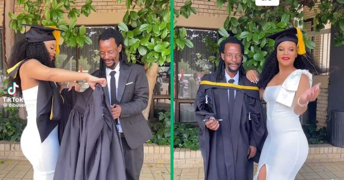 A woman honoured her dad on graduation day A woman honoured her dad on graduation day