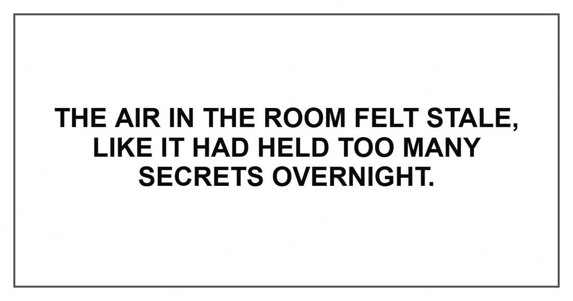The air in the room felt stale, like it had held too many secrets overnight. The air in the room felt stale, like it had held too many secrets overnight.