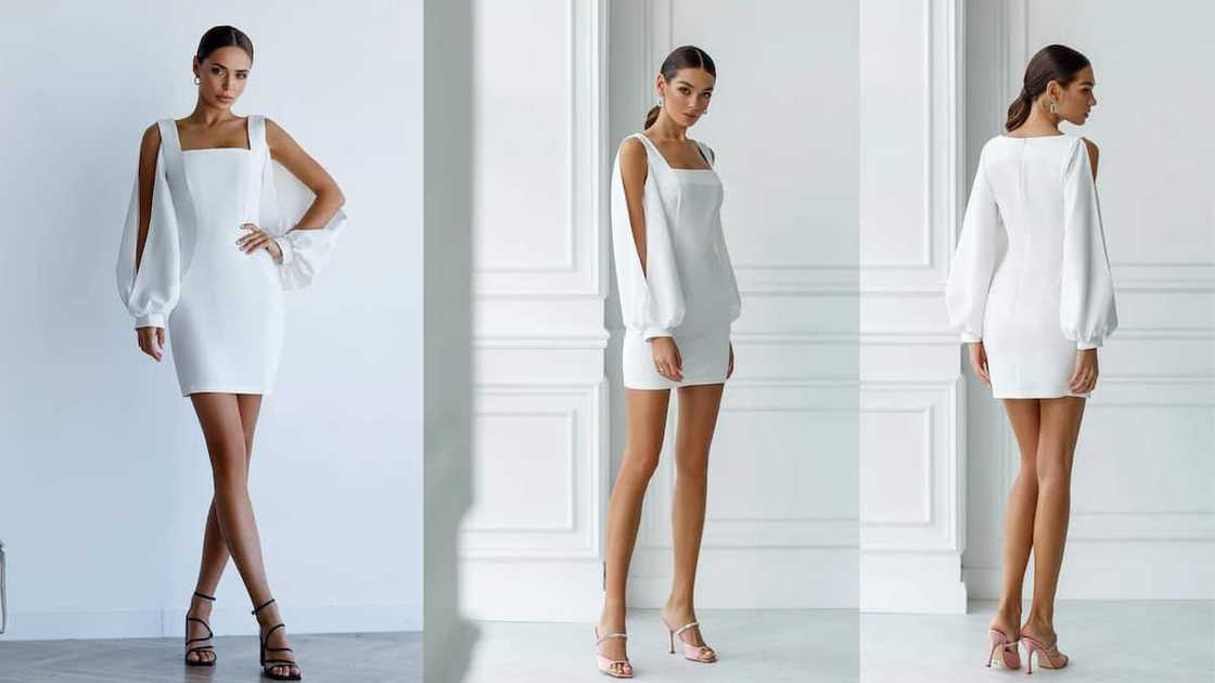 Square neckline mini with puff cutout sleeves Square neckline mini with puff cutout sleeves