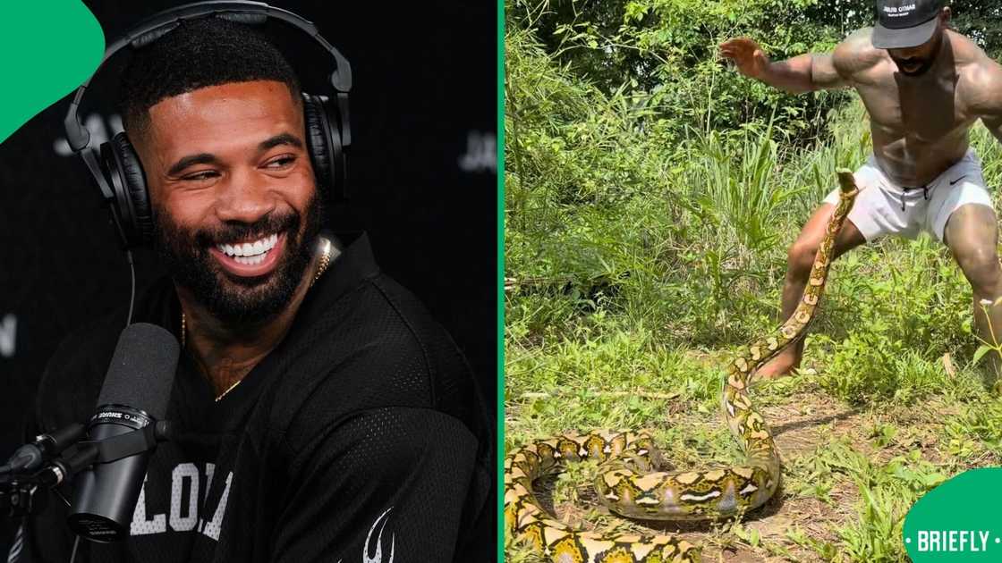 A man wrestled with a massive snake in the wilderness.