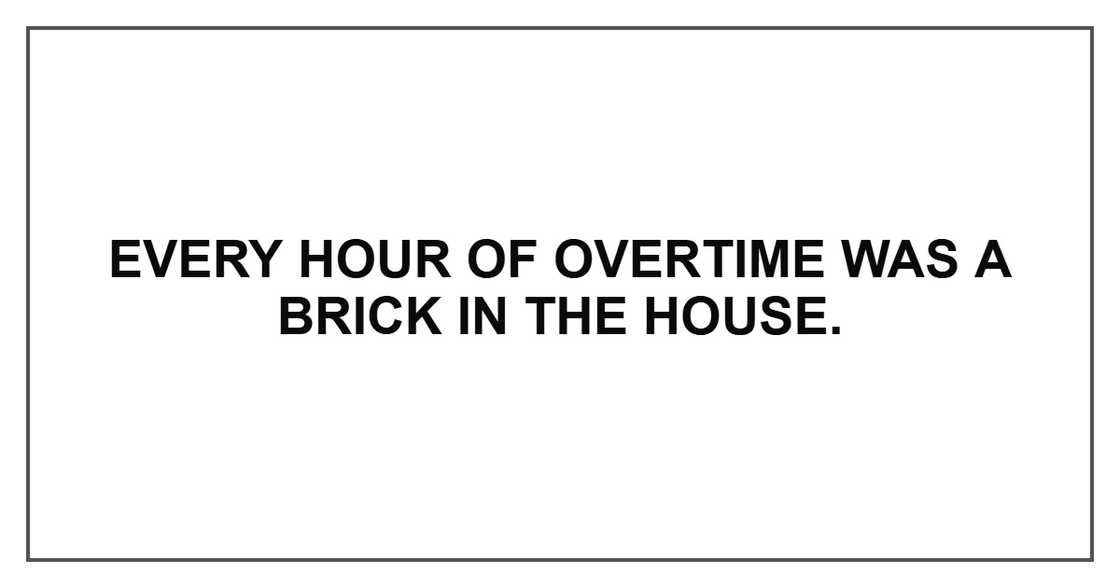Every hour of overtime was a brick in the house. Every hour of overtime was a brick in the house.