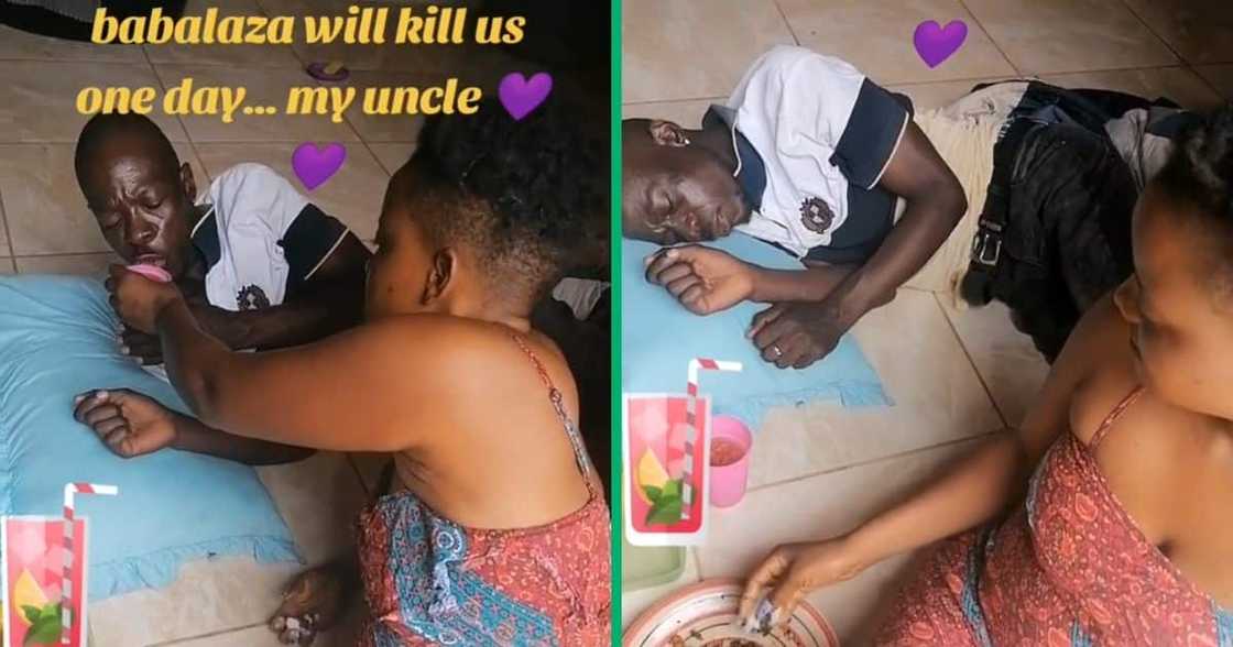 A woman hydrated her hungover uncle A woman hydrated her hungover uncle